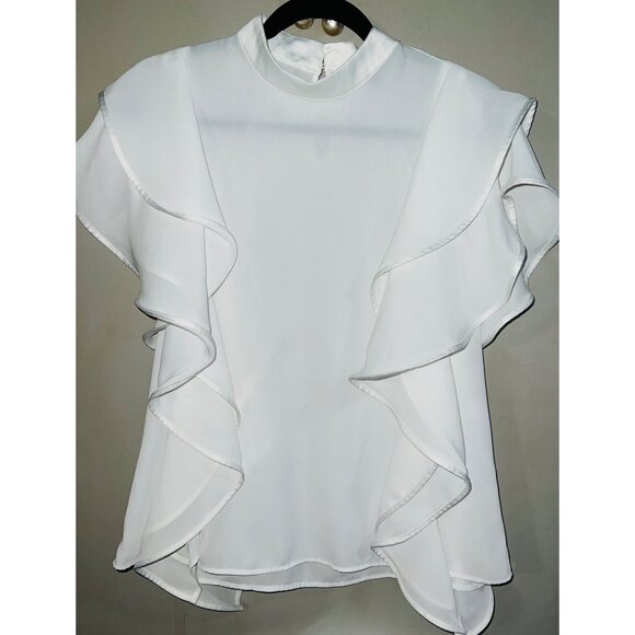 Marc New York Andrew Marc White Ruffled short sleeve Blouse S - Picture 1 of 3